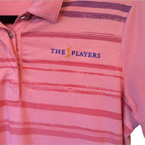 Adidas Light Pink Striped The Players Golf Polo Shirt - Picture 4 of 6